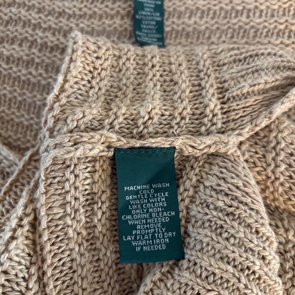 Ralph Lauren Womens Jeans Lace Up  Sweater Pullover Cotton Tan Brown Size Large - Picture 5 of 7